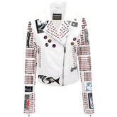 Women’s Punk Rebellion Jacket – Milisi Kecoa, Anti Cimex & Cluster Bomb Patches, Heavy Spiked Gothic Moto Fit, Custom Leather Outfit